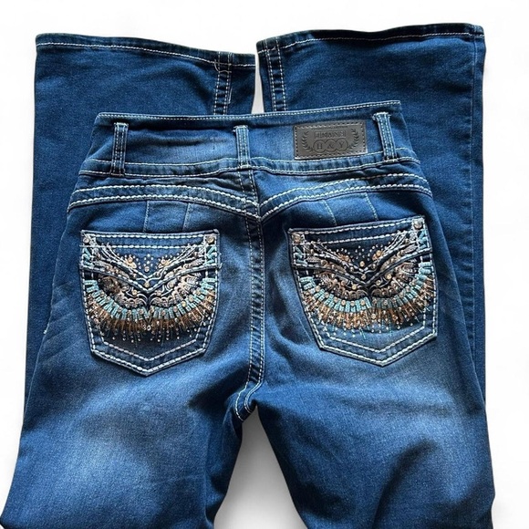 SEXY High Waist Bell Bottom Rhinestone Flare Jeans – Size 9/10 – - Picture 1 of 12